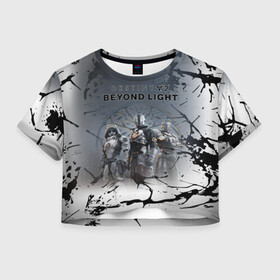 Женская футболка Crop-top 3D с принтом Destiny 2: Beyond Light в Тюмени, 100% полиэстер | круглая горловина, длина футболки до линии талии, рукава с отворотами | destiny 2: beyond light | европа | игра | спутник | шутер | юпитера