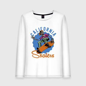 Женский лонгслив хлопок с принтом California skaters в Тюмени, 100% хлопок |  | california | skateboard | skeleton | skull | калифорния | скейтборд | скелет | череп