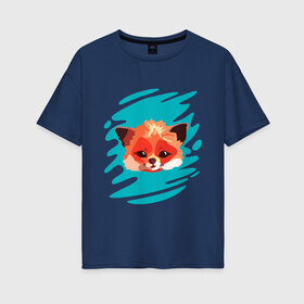 Женская футболка хлопок Oversize с принтом ЛисёнОК в Тюмени, 100% хлопок | свободный крой, круглый ворот, спущенный рукав, длина до линии бедер
 | fox | lisa | teal and orange | зверек | лиса | лисенок | лисичка | мода | стиль | тилэндоранж