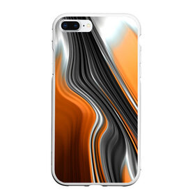 Чехол для iPhone 7Plus/8 Plus матовый с принтом абстрация в Тюмени, Силикон | Область печати: задняя сторона чехла, без боковых панелей | абстракция | белое | волны | оранжевое | полосы | серое | узор | черное