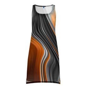 Платье-майка 3D с принтом абстрация в Тюмени, 100% полиэстер | полуприлегающий силуэт, широкие бретели, круглый вырез горловины, удлиненный подол сзади. | Тематика изображения на принте: абстракция | белое | волны | оранжевое | полосы | серое | узор | черное