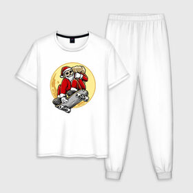 Мужская пижама хлопок с принтом Санта Скейтер в Тюмени, 100% хлопок | брюки и футболка прямого кроя, без карманов, на брюках мягкая резинка на поясе и по низу штанин
 | Тематика изображения на принте: 
