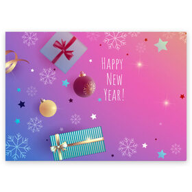 Поздравительная открытка с принтом Happy New Year! в Тюмени, 100% бумага | плотность бумаги 280 г/м2, матовая, на обратной стороне линовка и место для марки
 | 