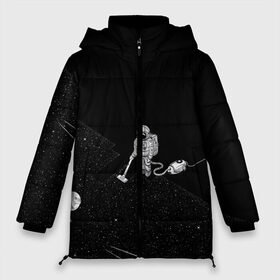 Женская зимняя куртка 3D с принтом Космический клининг в Тюмени, верх — 100% полиэстер; подкладка — 100% полиэстер; утеплитель — 100% полиэстер | длина ниже бедра, силуэт Оверсайз. Есть воротник-стойка, отстегивающийся капюшон и ветрозащитная планка. 

Боковые карманы с листочкой на кнопках и внутренний карман на молнии | cleaner | cosmonaut | moon | space | stars | vacuum | звезды | космонавт | космос | луна | пылесос | уборка