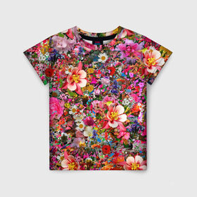 Детская футболка 3D с принтом Разные цветы в Тюмени, 100% гипоаллергенный полиэфир | прямой крой, круглый вырез горловины, длина до линии бедер, чуть спущенное плечо, ткань немного тянется | колокольчики | красота | пион | прикольная | природа | растения | роза | тюльпан | цветок | цветы