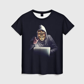 Женская футболка 3D с принтом Ты Хакер в Тюмени, 100% полиэфир ( синтетическое хлопкоподобное полотно) | прямой крой, круглый вырез горловины, длина до линии бедер | комп | компьютер | маска | ноут | ноутбук | прикольная | программист | ты | ты хакер | хак | хакер | человек