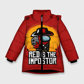 Зимняя куртка для девочек 3D с принтом Red Is The Impostor в Тюмени, ткань верха — 100% полиэстер; подклад — 100% полиэстер, утеплитель — 100% полиэстер. | длина ниже бедра, удлиненная спинка, воротник стойка и отстегивающийся капюшон. Есть боковые карманы с листочкой на кнопках, утяжки по низу изделия и внутренний карман на молнии. 

Предусмотрены светоотражающий принт на спинке, радужный светоотражающий элемент на пуллере молнии и на резинке для утяжки. | among | among us | crewmate | dead | game | impistor | red | redemption | space | us | vote | выживший | игра | космос | красный | невиновный | предатель | самозванец