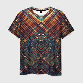 Мужская футболка 3D с принтом абстрактная мозаика в Тюмени, 100% полиэфир | прямой крой, круглый вырез горловины, длина до линии бедер | абстракция | квадрат | мозаика | узор | ярко