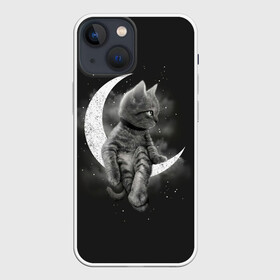 Чехол для iPhone 13 mini с принтом Котик на луне в Тюмени,  |  | cat | likee | tik tok | астронавт | вселенная | галактика | грозовой кошак | дым | звезда | космос | кот | кот в космосе | кот на луне | котик | кошак | кошечка | кошка | лайки | луна | милый кот | мур | мяу | облако