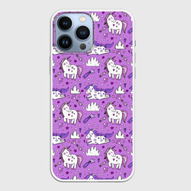 Чехол для iPhone 13 Pro Max с принтом Unicorn pattern в Тюмени,  |  | Тематика изображения на принте: cloud | heart | hoofs | horn | mane | pattern | star | tail | unicorn | грива | единорог | звезда | копыта | облако | рог | сердце | узор | хвост