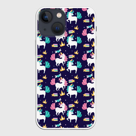 Чехол для iPhone 13 mini с принтом Unicorn pattern в Тюмени,  |  | cloud | heart | hoofs | horn | mane | pattern | star | tail | unicorn | грива | единорог | звезда | копыта | облако | рог | сердце | узор | хвост