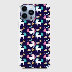 Чехол для iPhone 13 Pro Max с принтом Unicorn pattern в Тюмени,  |  | Тематика изображения на принте: cloud | heart | hoofs | horn | mane | pattern | star | tail | unicorn | грива | единорог | звезда | копыта | облако | рог | сердце | узор | хвост