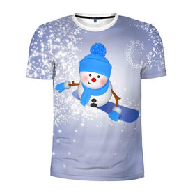 Мужская футболка 3D спортивная с принтом Новогодний Снеговик в Тюмени, 100% полиэстер с улучшенными характеристиками | приталенный силуэт, круглая горловина, широкие плечи, сужается к линии бедра | 