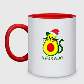 Кружка двухцветная с принтом Avokado в Тюмени, керамика | объем — 330 мл, диаметр — 80 мм. Цветная ручка и кайма сверху, в некоторых цветах — вся внутренняя часть | 2020 | 2021 | avokado | cat | meme | авокадо | кот | мем | новый год | хвост