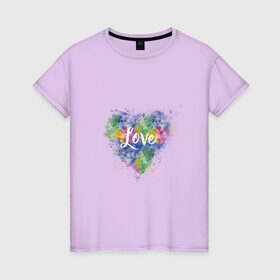 Женская футболка хлопок с принтом Сердце в Тюмени, 100% хлопок | прямой крой, круглый вырез горловины, длина до линии бедер, слегка спущенное плечо | heart | love | watercolor | акварель | градиент | любовь | сердце