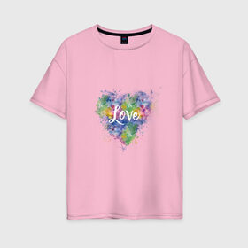 Женская футболка хлопок Oversize с принтом Сердце в Тюмени, 100% хлопок | свободный крой, круглый ворот, спущенный рукав, длина до линии бедер
 | heart | love | watercolor | акварель | градиент | любовь | сердце