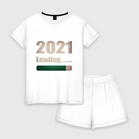 Женская пижама с шортиками хлопок с принтом 2021 - Загрузка в Тюмени, 100% хлопок | футболка прямого кроя, шорты свободные с широкой мягкой резинкой | 