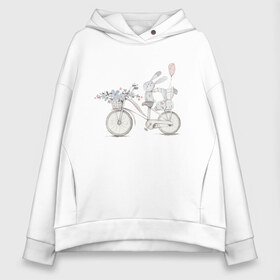 Женское худи Oversize хлопок с принтом Кролики на велосипеде в Тюмени, френч-терри — 70% хлопок, 30% полиэстер. Мягкий теплый начес внутри —100% хлопок | боковые карманы, эластичные манжеты и нижняя кромка, капюшон на магнитной кнопке | ball | bike | bunny | flowers | велосипед | зайчики | кролики | цветы | шарик
