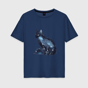 Женская футболка хлопок Oversize с принтом Космический кот в Тюмени, 100% хлопок | свободный крой, круглый ворот, спущенный рукав, длина до линии бедер
 | cat | galaxy | space | stars | галактика | звезды | космос | кот | туманность