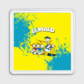 Магнит 55*55 с принтом Donald duck(Рыбалка) в Тюмени, Пластик | Размер: 65*65 мм; Размер печати: 55*55 мм | donald duck | walt disney | герой | мультфильмов | рыбалка | селезень | студии