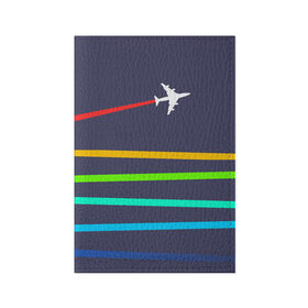 Обложка для паспорта матовая кожа с принтом В небо в Тюмени, натуральная матовая кожа | размер 19,3 х 13,7 см; прозрачные пластиковые крепления | абстракция | авиация | неон | полосы | самолет