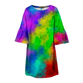 Детское платье 3D с принтом Multicolored в Тюмени, 100% полиэстер | прямой силуэт, чуть расширенный к низу. Круглая горловина, на рукавах — воланы | abstract | colorful | holi | neon | pattern | rainbow | texture | абстракция | граффити | дым | искусство | кислота | кислотный | краска | красочный | микс | неоновый | облака | радуга | радужный | текстура | туман | узор | холи