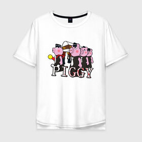 Мужская футболка хлопок Oversize с принтом ROBLOX PIGGY в Тюмени, 100% хлопок | свободный крой, круглый ворот, “спинка” длиннее передней части | 