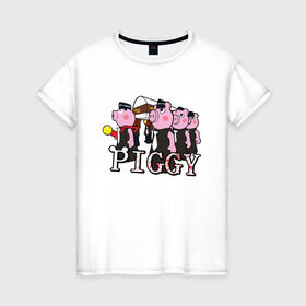 Женская футболка хлопок с принтом ROBLOX PIGGY в Тюмени, 100% хлопок | прямой крой, круглый вырез горловины, длина до линии бедер, слегка спущенное плечо | 