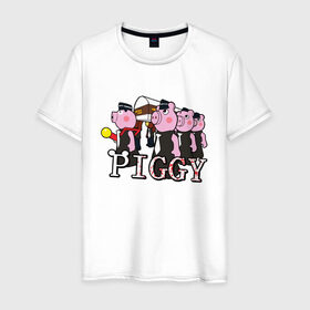 Мужская футболка хлопок с принтом ROBLOX PIGGY в Тюмени, 100% хлопок | прямой крой, круглый вырез горловины, длина до линии бедер, слегка спущенное плечо. | 
