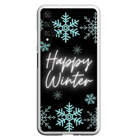 Чехол для Honor 20 с принтом Happy Winter в Тюмени, Силикон | Область печати: задняя сторона чехла, без боковых панелей | Тематика изображения на принте: happy | winter | зеленый | зима | небо | ночь | северное сияние | синий | снег | счастье