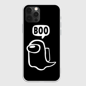 Чехол для iPhone 12 Pro с принтом BOO (Among Us) в Тюмени, силикон | область печати: задняя сторона чехла, без боковых панелей | among | among us | boo | crewmate | game | ghost | impistor | space | us | vote | бу | буу | выживший | игра | космос | невиновный | предатель | приведение | призрак | самозванец