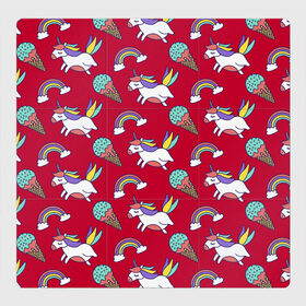Магнитный плакат 3Х3 с принтом Pattern в Тюмени, Полимерный материал с магнитным слоем | 9 деталей размером 9*9 см | cloud | hoofs | icecream | mane | pattern | rainbow | tail | unicorn | грива | единорог | копыта | мороженое | облако | радуга | узор | хвост