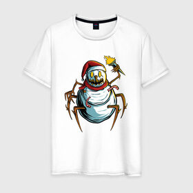 Мужская футболка хлопок с принтом Снеговик-паук в Тюмени, 100% хлопок | прямой крой, круглый вырез горловины, длина до линии бедер, слегка спущенное плечо. | Тематика изображения на принте: 