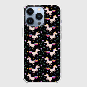 Чехол для iPhone 13 Pro с принтом Unicorns pattern в Тюмени,  |  | Тематика изображения на принте: flower | hoofs | horn | leaf | mane | pattern | star | unicorn | грива | единорог | звезда | копыта | лист | рог | узор | цветок