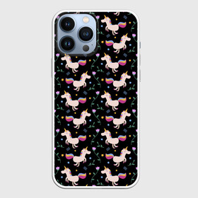 Чехол для iPhone 13 Pro Max с принтом Unicorns pattern в Тюмени,  |  | Тематика изображения на принте: flower | hoofs | horn | leaf | mane | pattern | star | unicorn | грива | единорог | звезда | копыта | лист | рог | узор | цветок