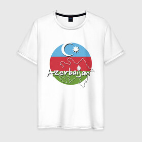 Мужская футболка хлопок с принтом Азербайджан в Тюмени, 100% хлопок | прямой крой, круглый вырез горловины, длина до линии бедер, слегка спущенное плечо. | azerbaijan | baku | азер | азербайджан | баку | герб | страна | флаг