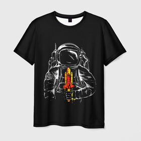 Мужская футболка 3D с принтом Космонавт в Тюмени, 100% полиэфир | прямой крой, круглый вырез горловины, длина до линии бедер | art | astronaut | cosmonaut | man | rocket | shuttle | space | арт | астронавт | космонавт | космос | ракета | человек | шаттл
