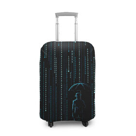 Чехол для чемодана 3D с принтом Двоичный дождь, матрица в Тюмени, 86% полиэфир, 14% спандекс | двустороннее нанесение принта, прорези для ручек и колес | 1 | banksy | matrix | бэнкси | двоичный код | дожди | дождливая погода | дождь | матрица | программма