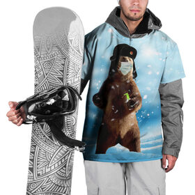 Накидка на куртку 3D с принтом Зимний мишка в реалиях 2020 г. в Тюмени, 100% полиэстер |  | зима | маска | медведь | новый год