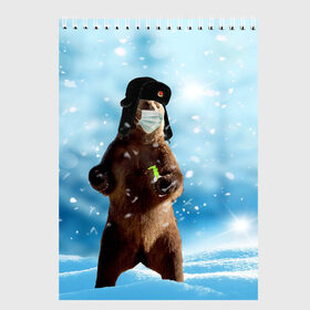 Скетчбук с принтом Зимний мишка в реалиях 2020 г. в Тюмени, 100% бумага
 | 48 листов, плотность листов — 100 г/м2, плотность картонной обложки — 250 г/м2. Листы скреплены сверху удобной пружинной спиралью | Тематика изображения на принте: зима | маска | медведь | новый год