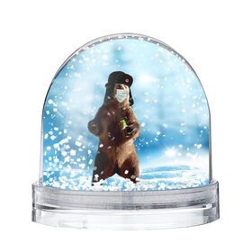 Снежный шар с принтом Зимний мишка в реалиях 2020 г. в Тюмени, Пластик | Изображение внутри шара печатается на глянцевой фотобумаге с двух сторон | зима | маска | медведь | новый год