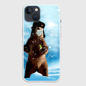 Чехол для iPhone 13 с принтом Зимний мишка в реалиях 2020 г. в Тюмени,  |  | зима | маска | медведь | новый год