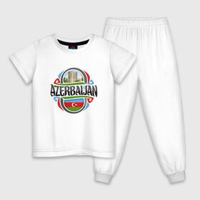 Детская пижама хлопок с принтом Азербайджан в Тюмени, 100% хлопок |  брюки и футболка прямого кроя, без карманов, на брюках мягкая резинка на поясе и по низу штанин
 | azerbaijan | baku | азер | азербайджан | баку | герб | страна | флаг