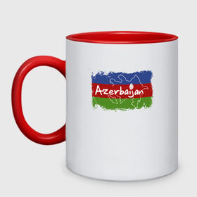 Кружка двухцветная с принтом Азербайджан в Тюмени, керамика | объем — 330 мл, диаметр — 80 мм. Цветная ручка и кайма сверху, в некоторых цветах — вся внутренняя часть | azerbaijan | baku | азер | азербайджан | баку | герб | страна | флаг