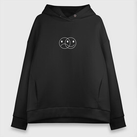 Женское худи Oversize хлопок с принтом Sad Happy в Тюмени, френч-терри — 70% хлопок, 30% полиэстер. Мягкий теплый начес внутри —100% хлопок | боковые карманы, эластичные манжеты и нижняя кромка, капюшон на магнитной кнопке | Тематика изображения на принте: 