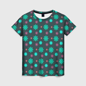 Женская футболка 3D с принтом Ромашки в Тюмени, 100% полиэфир ( синтетическое хлопкоподобное полотно) | прямой крой, круглый вырез горловины, длина до линии бедер | зеленая футболка | ромашка | ромашки | цветок | цветы