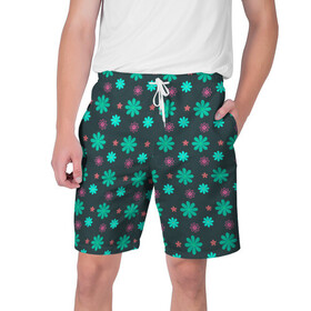 Мужские шорты 3D с принтом Ромашки в Тюмени,  полиэстер 100% | прямой крой, два кармана без застежек по бокам. Мягкая трикотажная резинка на поясе, внутри которой широкие завязки. Длина чуть выше колен | зеленая футболка | ромашка | ромашки | цветок | цветы