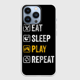 Чехол для iPhone 13 Pro с принтом Eat. Sleep. Play. Repeat в Тюмени,  |  | Тематика изображения на принте: art | food | gamepad | games | inscription | joystick | schedule | sleep | text | арт | джойстик | еда | игры | надпись | расписание | сон | текст