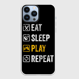 Чехол для iPhone 13 Pro Max с принтом Eat. Sleep. Play. Repeat в Тюмени,  |  | art | food | gamepad | games | inscription | joystick | schedule | sleep | text | арт | джойстик | еда | игры | надпись | расписание | сон | текст