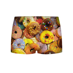 Мужские трусы 3D с принтом Сладкие пончики в Тюмени, 50% хлопок, 50% полиэстер | классическая посадка, на поясе мягкая тканевая резинка | Тематика изображения на принте: еда | пончики | сладости | цветной | яркий